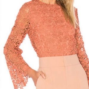 Alice + Olivia Pasha mid Bell Sleeve Floral Lace crew neck tunic Top.